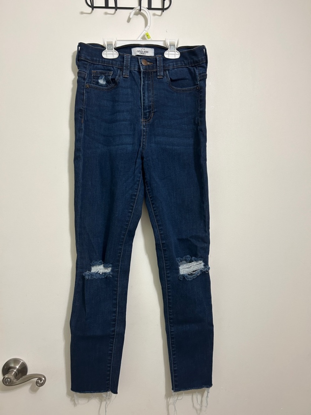 Carly Jean Los Angeles Dark Blue Distressed Skinny Jeans